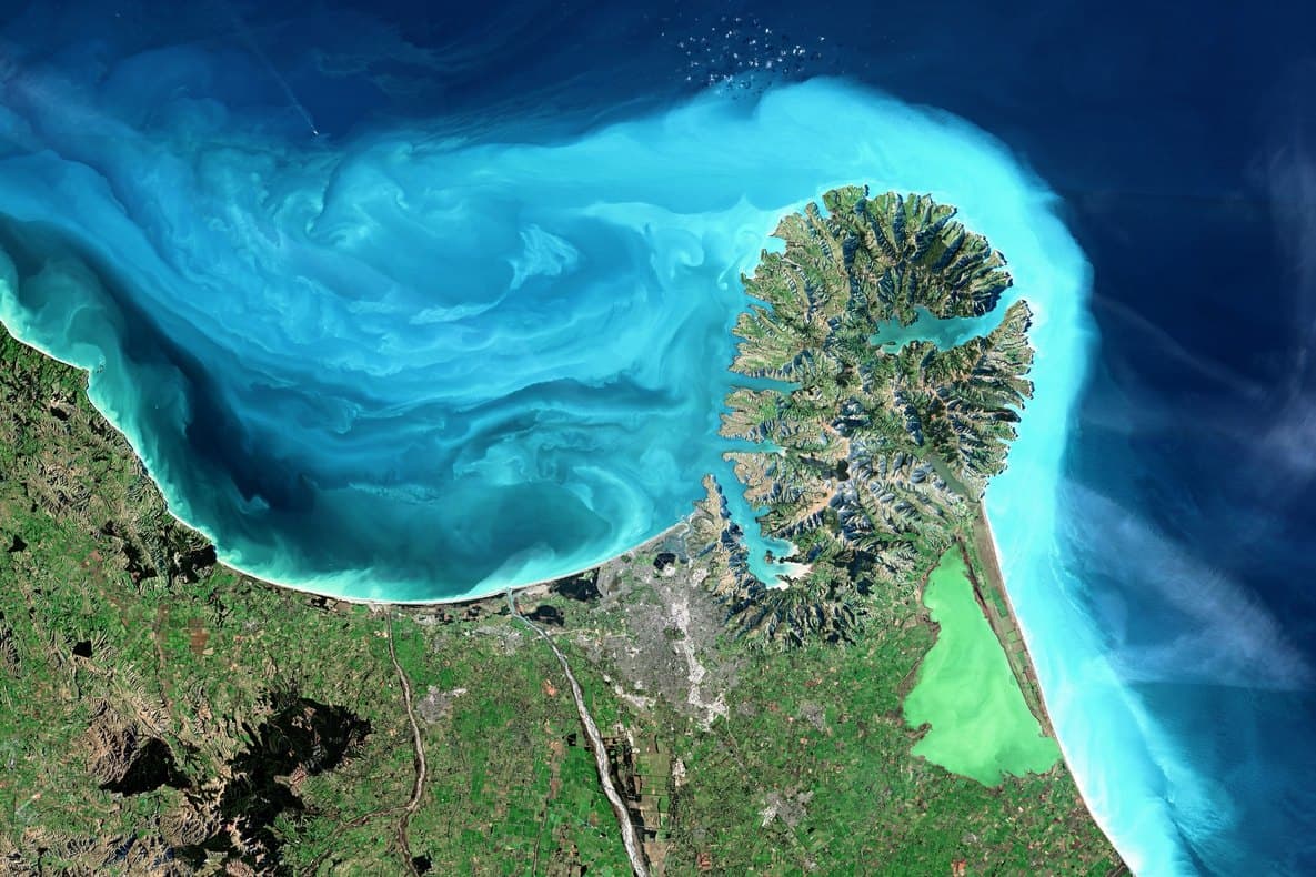 Péninsule de Banks, Nouvelle-Zélande · Sentinel-2, juin 2019
