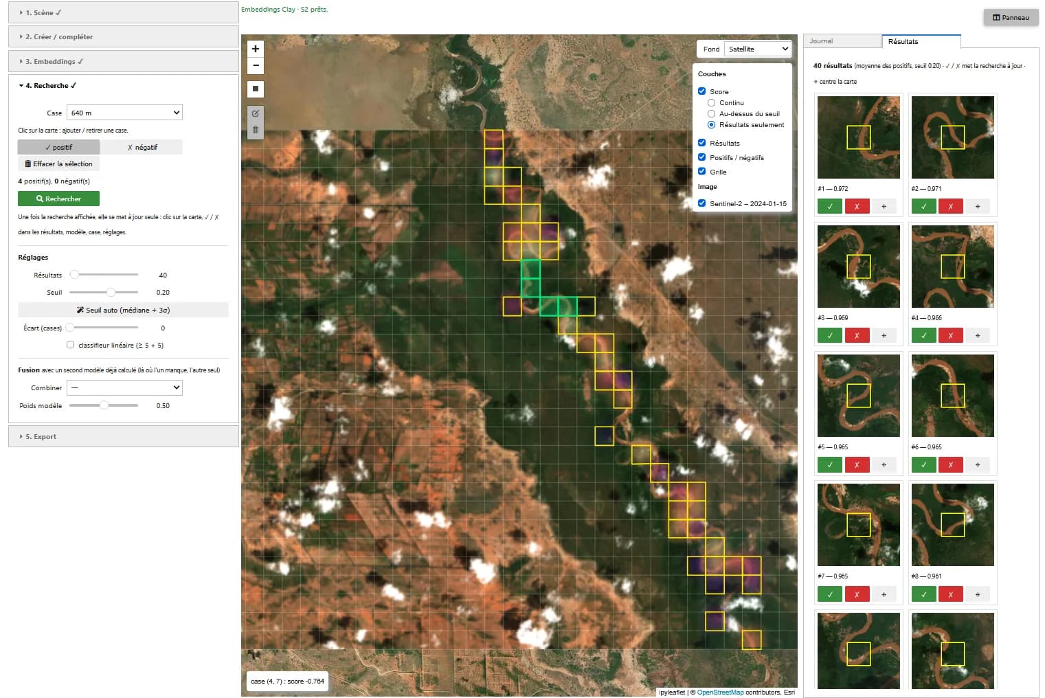 Méandres d'un fleuve retrouvés par recherche de similarité sur une image Sentinel-2